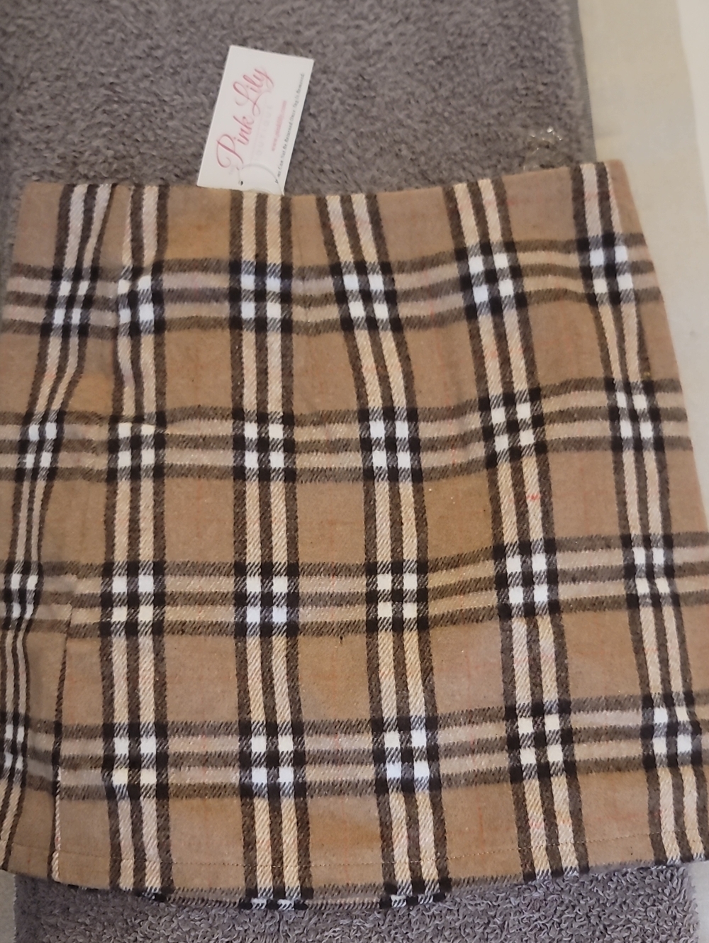Pink Lily Camel Plaid Mini Skirt